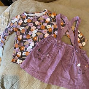 Carter's Purple Floral Long-Sleeve Top with Purple Corduroy Pinafore